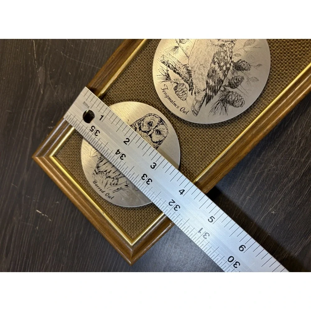 Vintage English Stainless Steel Decorative Owl Art Framed Industrial Retro